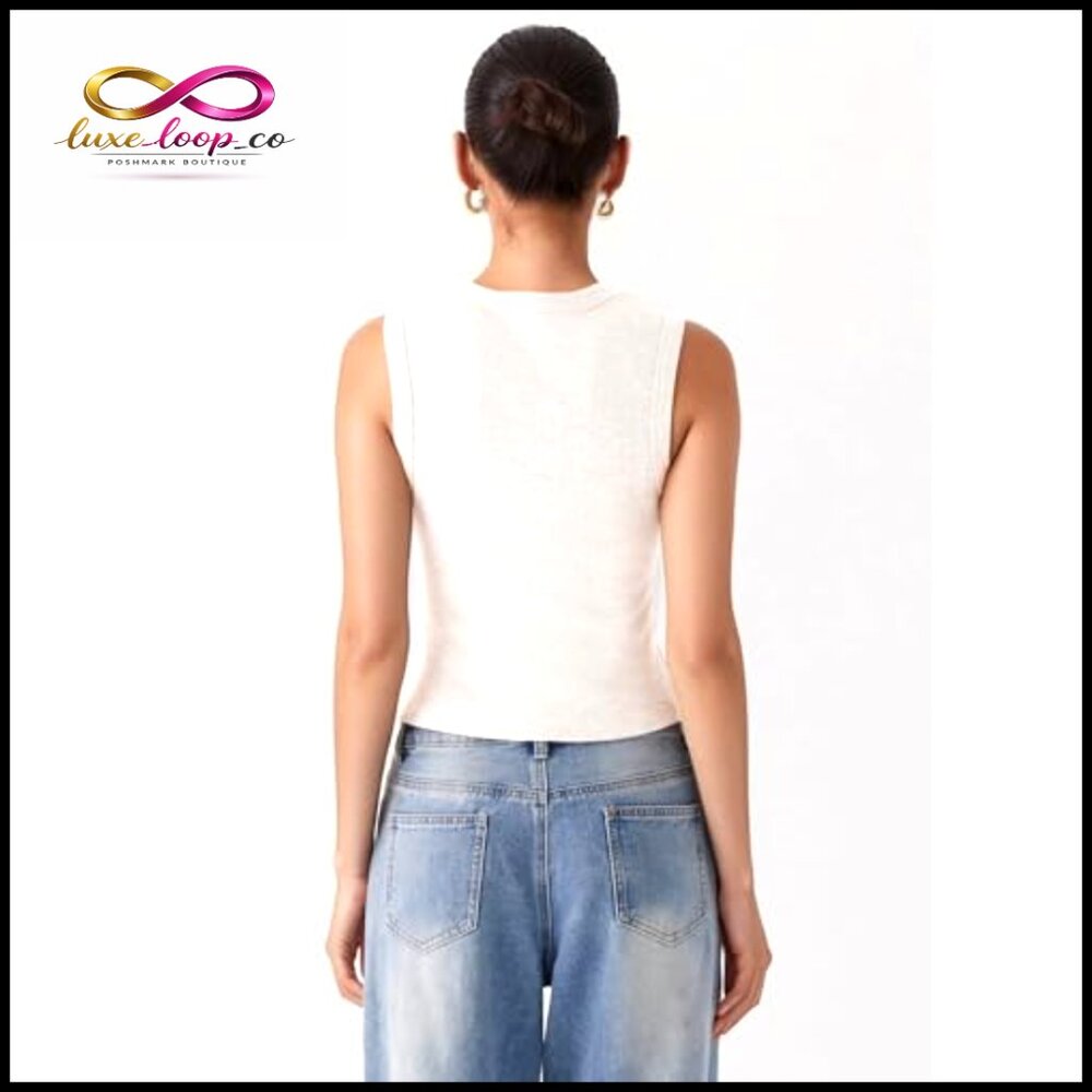 Slim Fit Ribbed Button Down Tank Top Crop Vest Sleeveless Summer - Picture 4 of 7